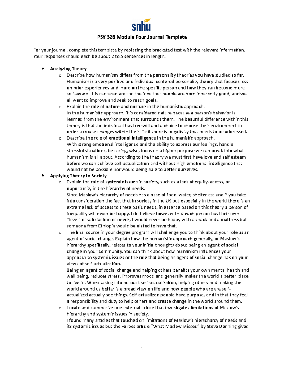 Psy 328 Module 4 Journal Work - PSY 328 Module Four Journal Template ...