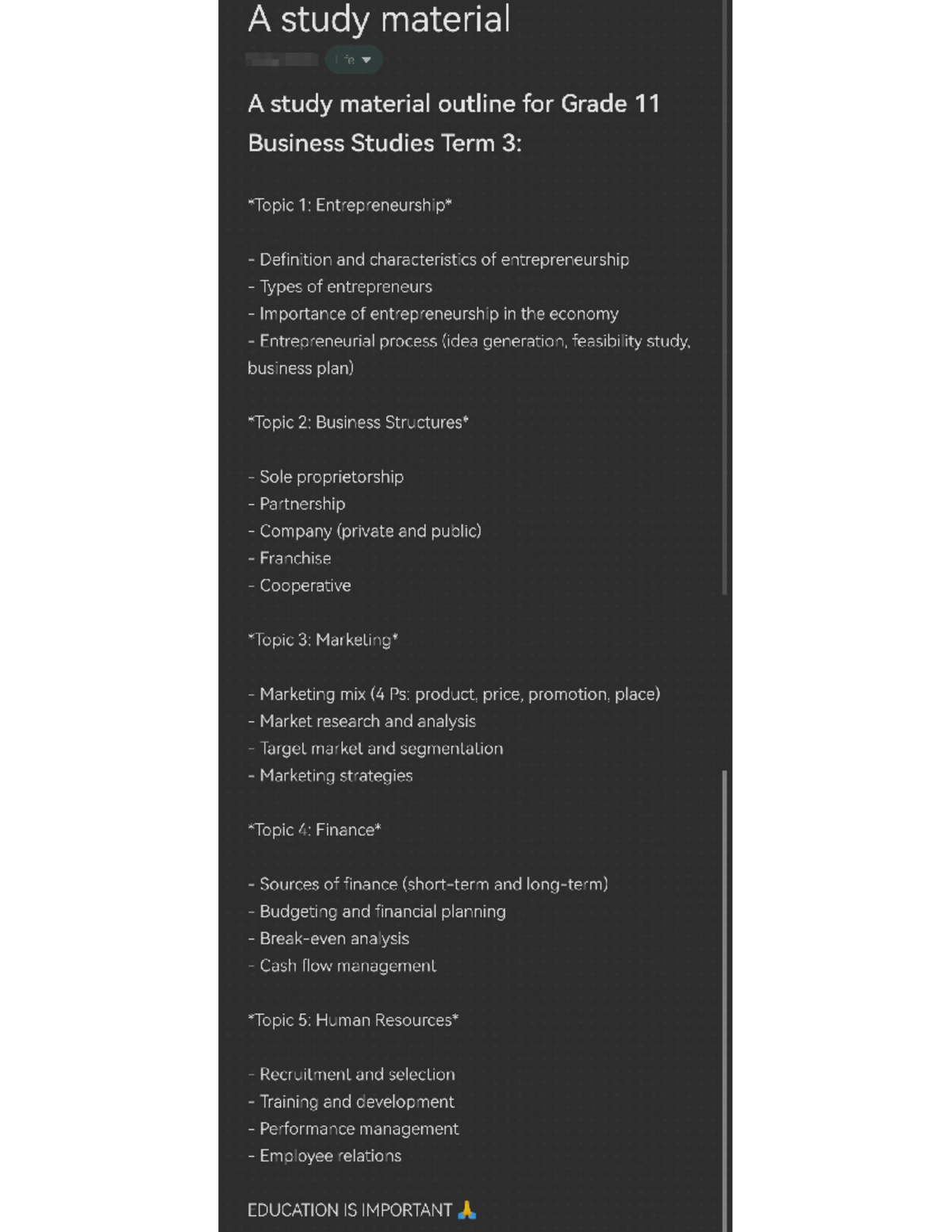 STUDY MATERIAL FOR TERM 3 - A study material Life A study material ...