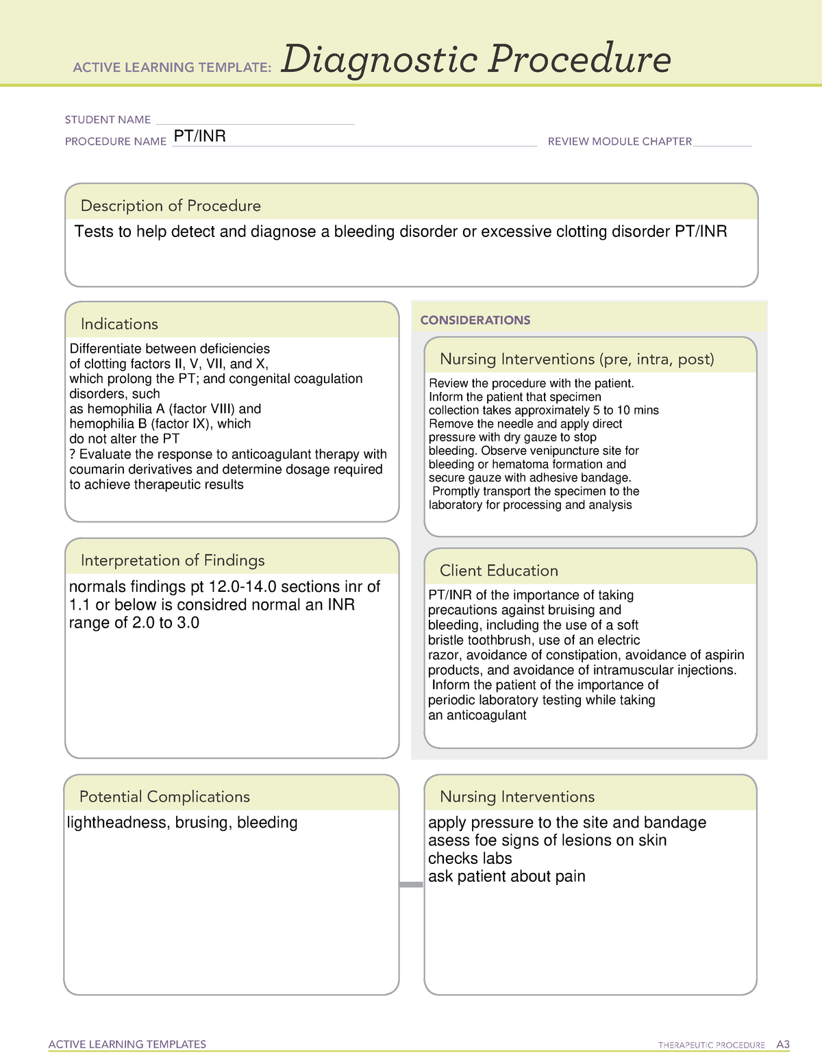 Active Learning Template Diagnostic Procedure form ACTIVE LEARNING