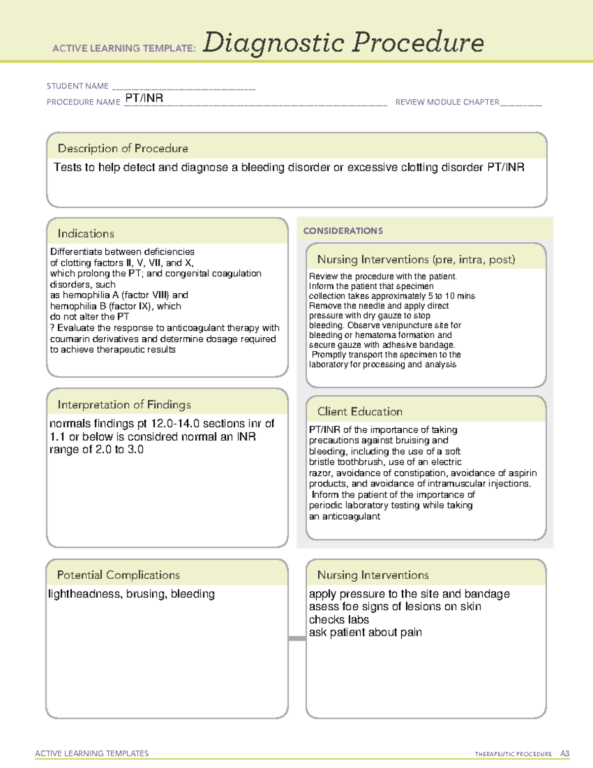 Active Learning Template Diagnostic Procedure form ACTIVE LEARNING