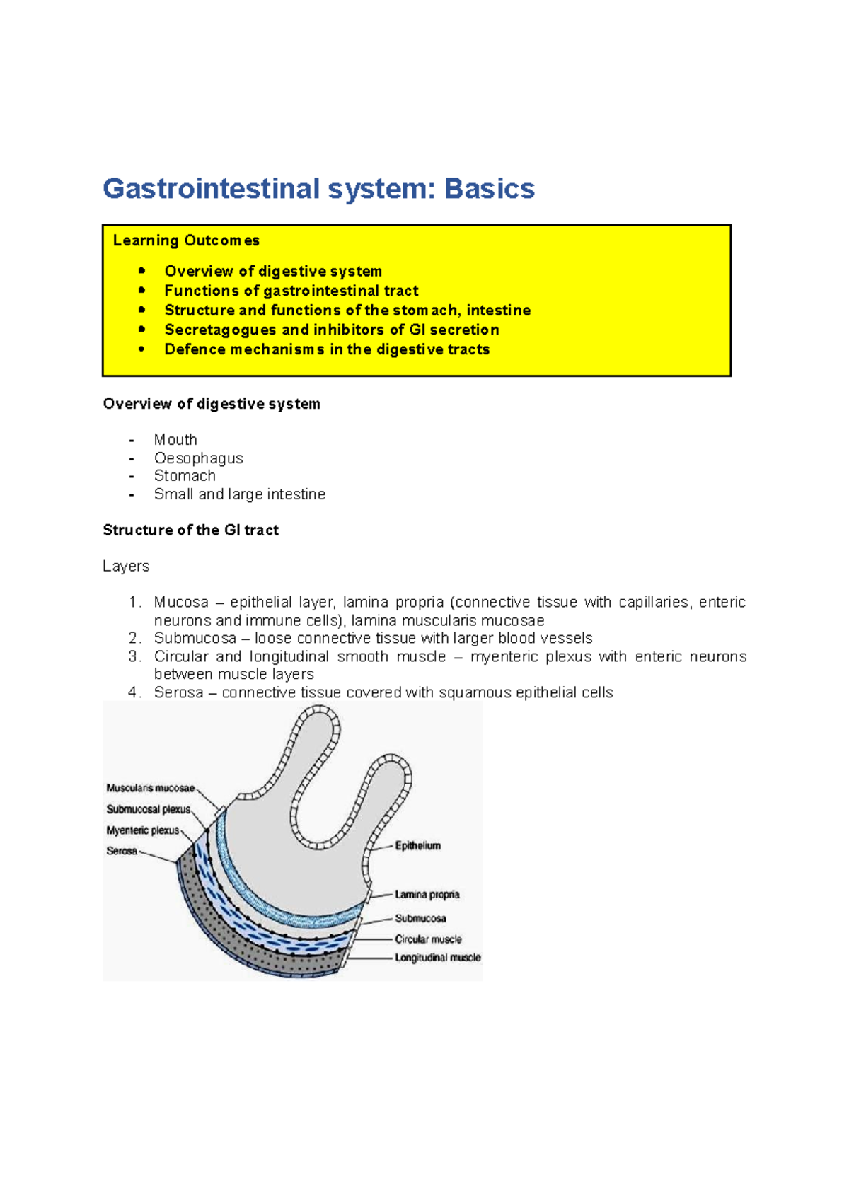 GI tract 1 - Gastrointestinal system: Basics Overview of digestive ...
