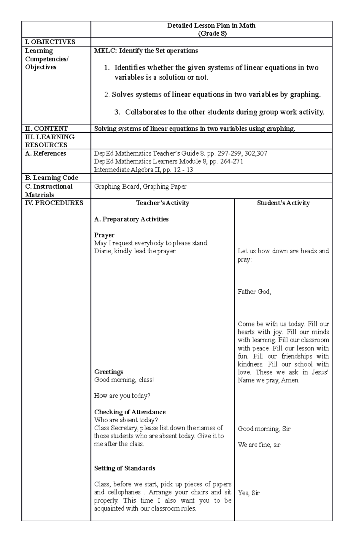 Grade 7 lesson plan - it is refection of the assignment of the specific ...