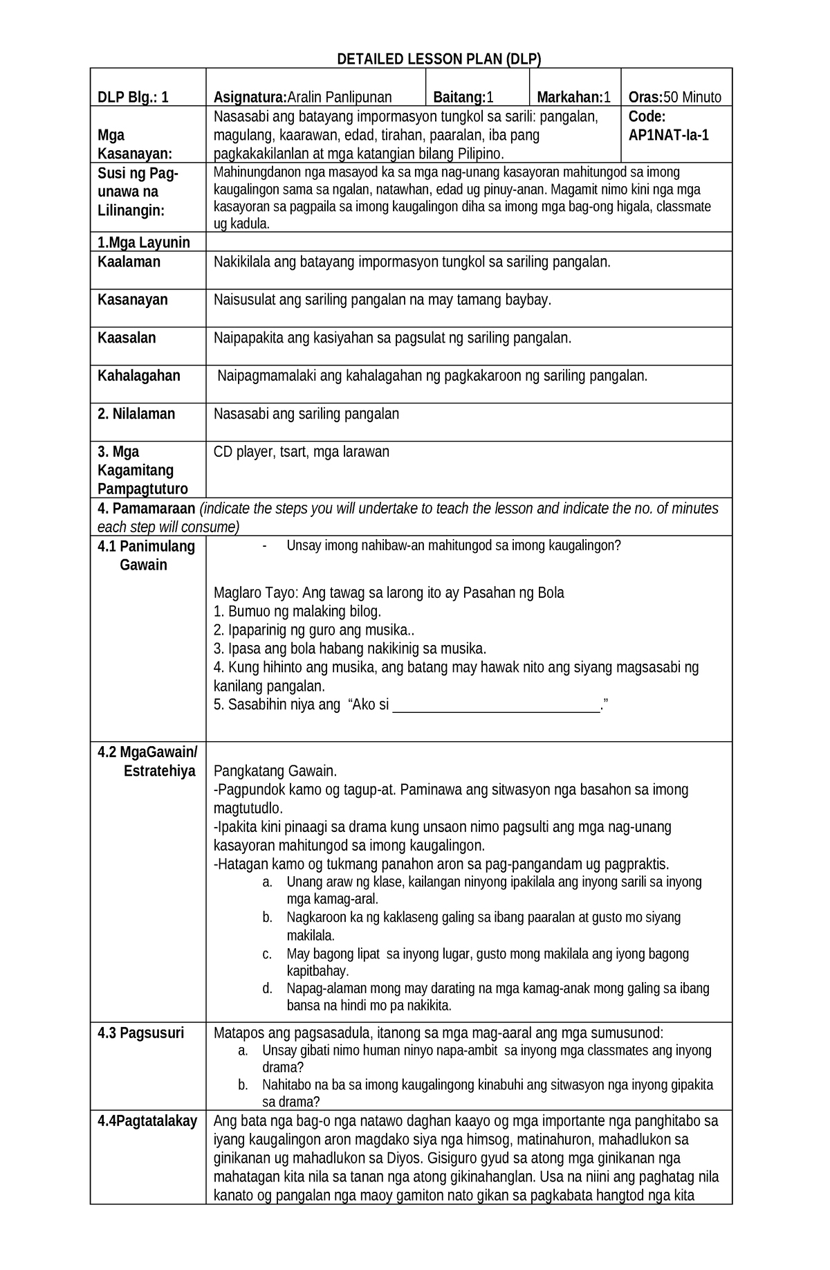 Dlp Soft Copy Lesson Plan Detailed Lesson Plan Dlp Dlp Blg 1 Asignaturaaralin 1745