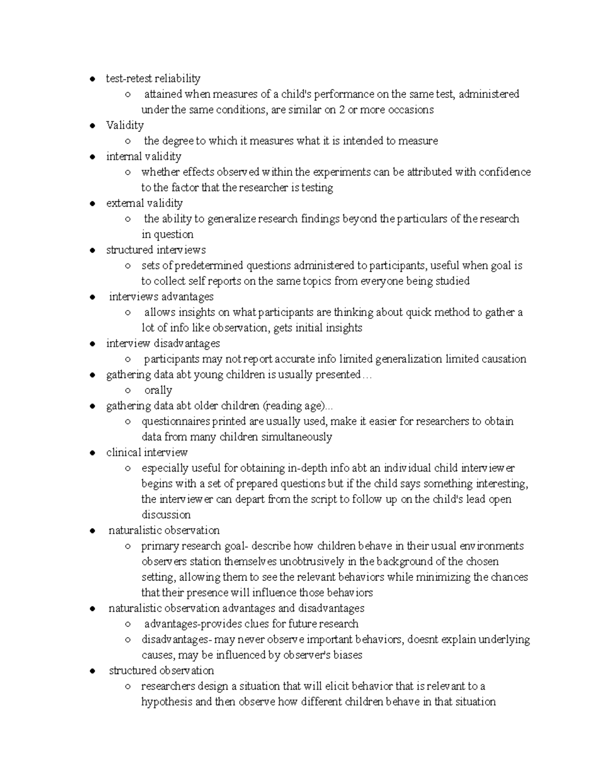 Exam 1 Part 2 notes - test-retest reliability attained when measures of ...