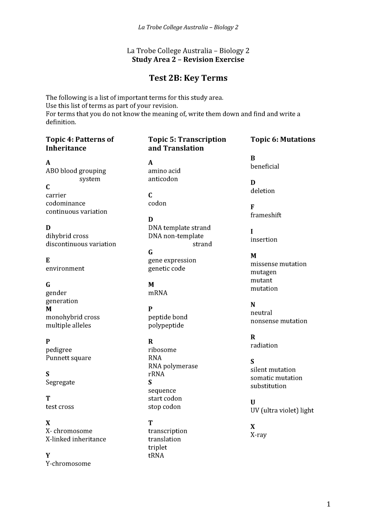 Test 2B Key Terms - Philip Lawson - La Trobe College Australia