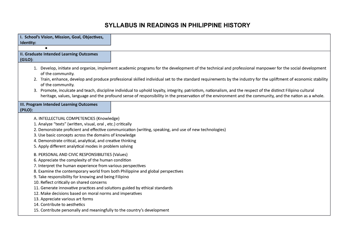 GE 2 Readings In Phil. History -no Logo - SYLLABUS IN READINGS IN ...