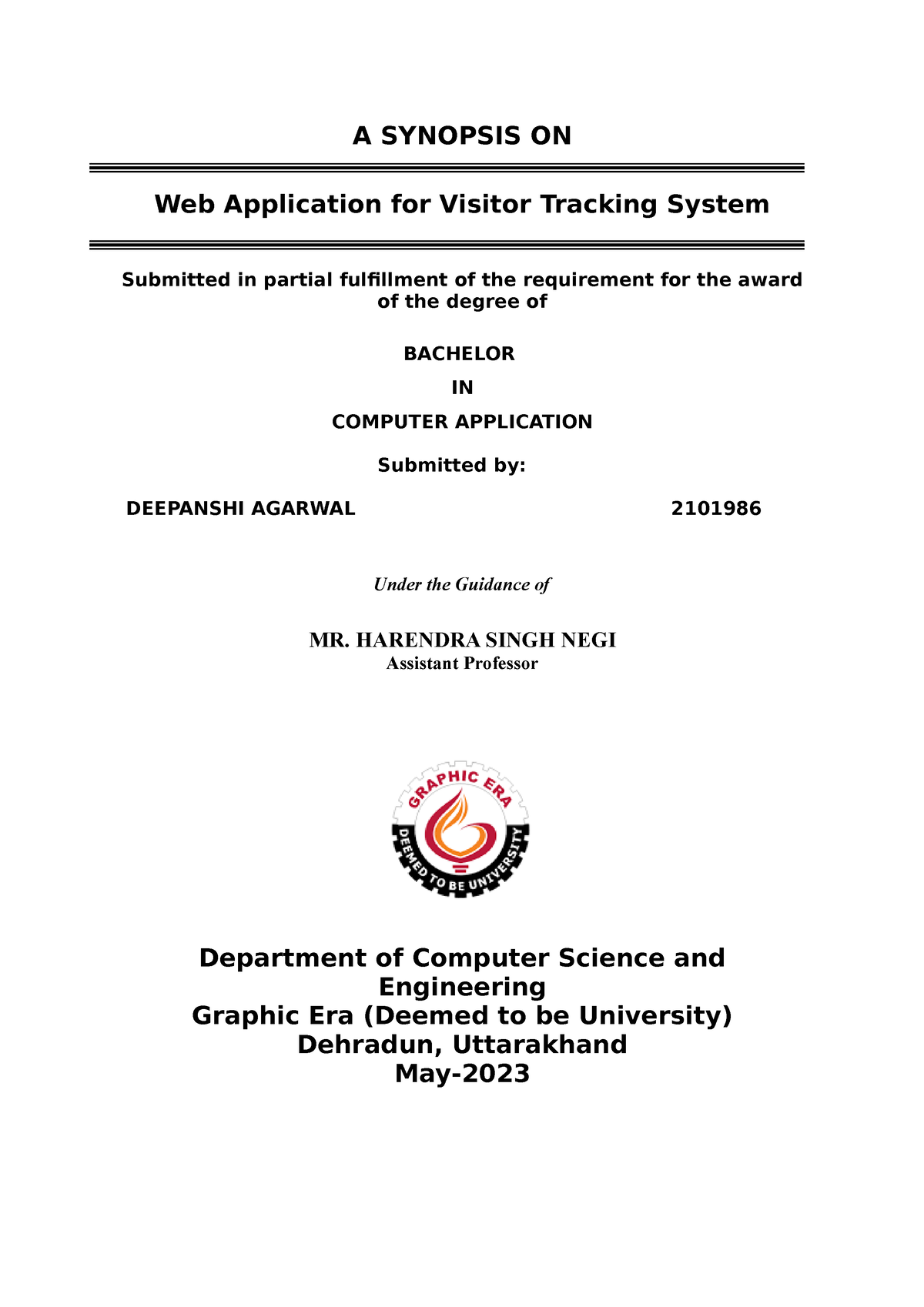 CSE Major Project Synopsis Format - A SYNOPSIS ON Web Application For ...