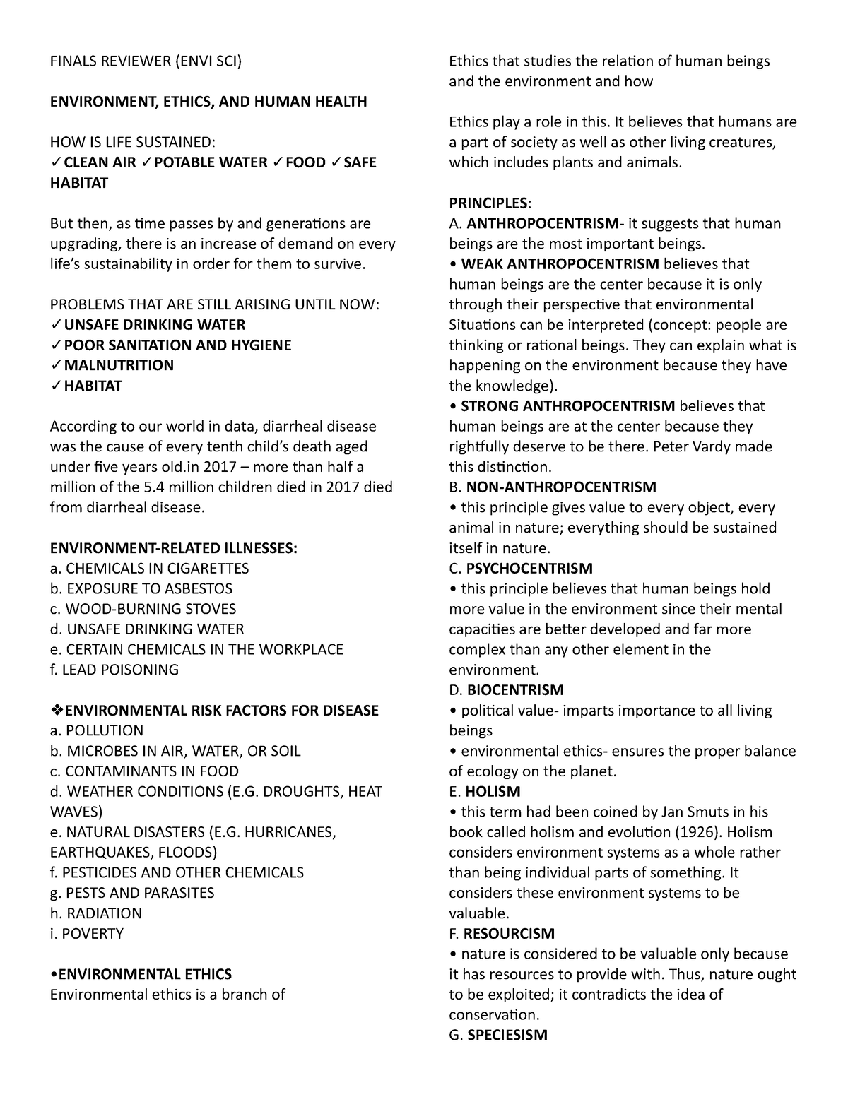 Finals Reviewer ENVI SCI - FINALS REVIEWER (ENVI SCI) ENVIRONMENT ...