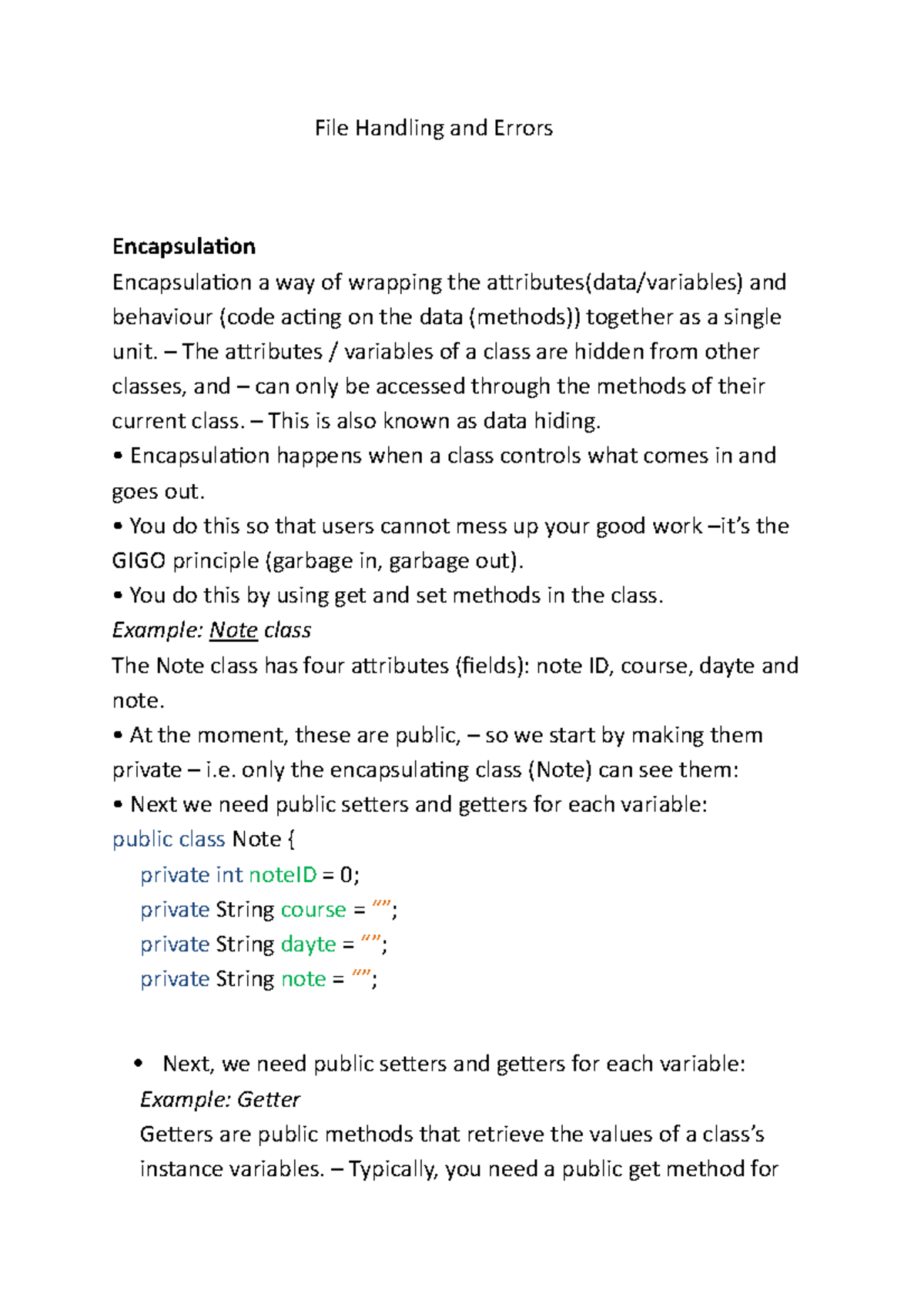 File Handling and Errors File Handling and Errors Encapsulation