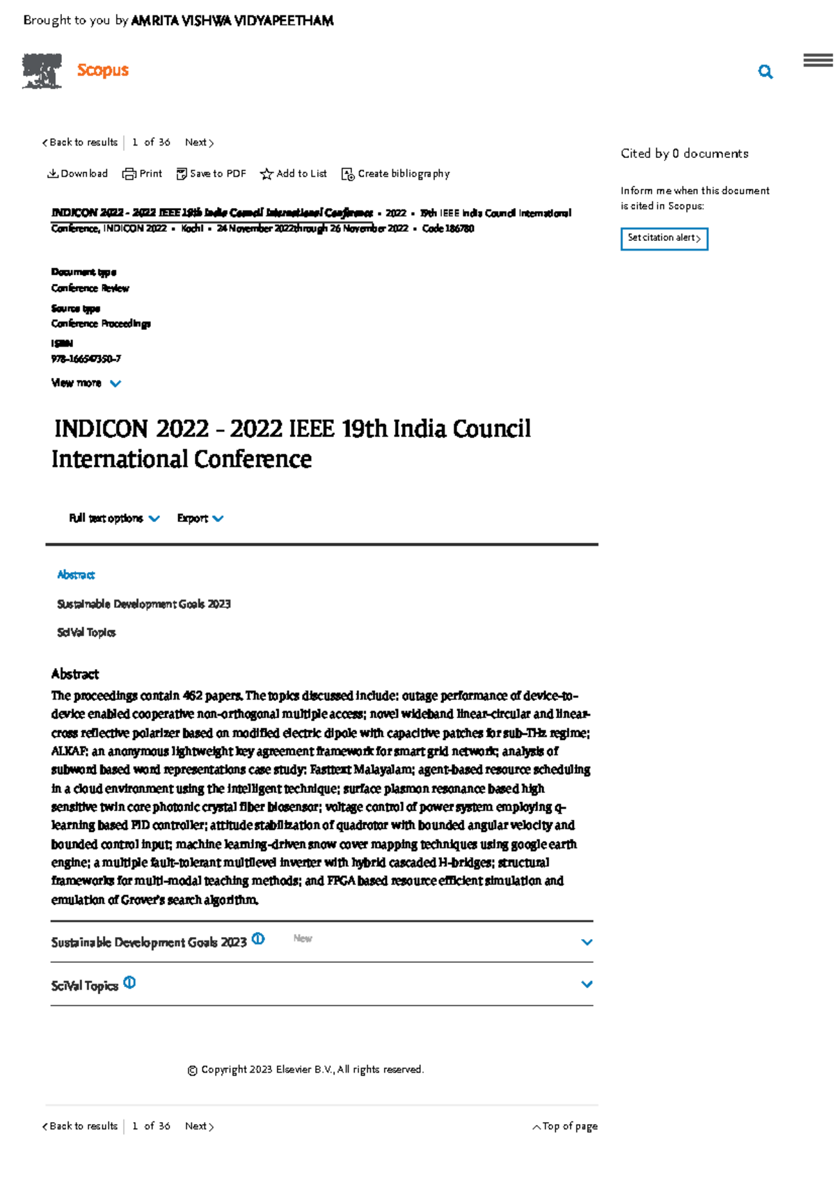 Scopus - Document details - Indicon 2022 - 2022 IEEE 19th India Council ...
