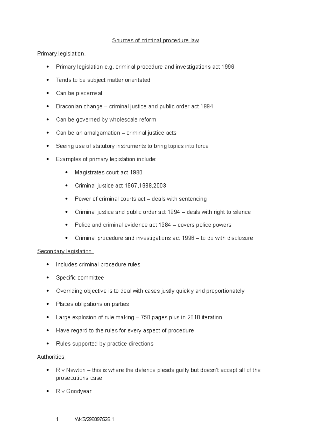Criminal Lit Introduction Sources of criminal procedure law Primary