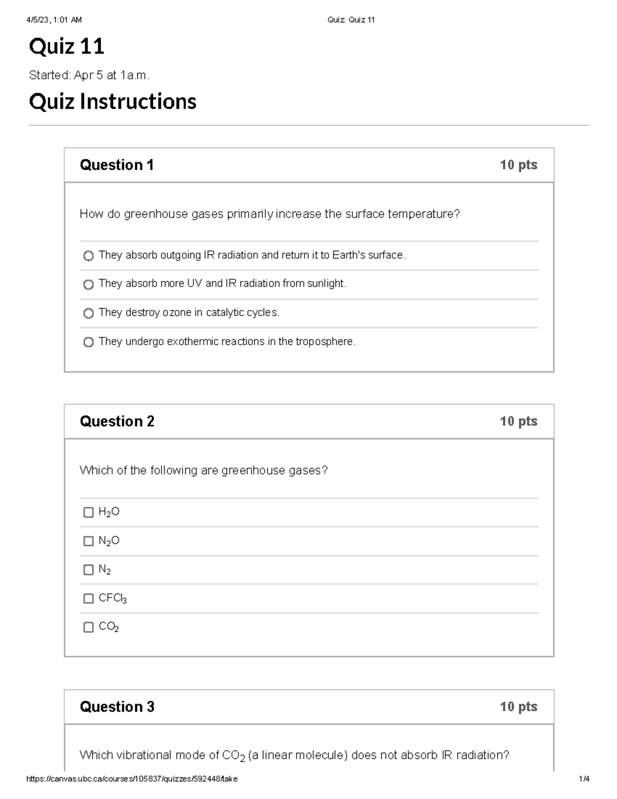 Quiz Quiz 11 - Quiz - Quiz 11 Started: Apr 5 at 1a. Quiz Instructions ...