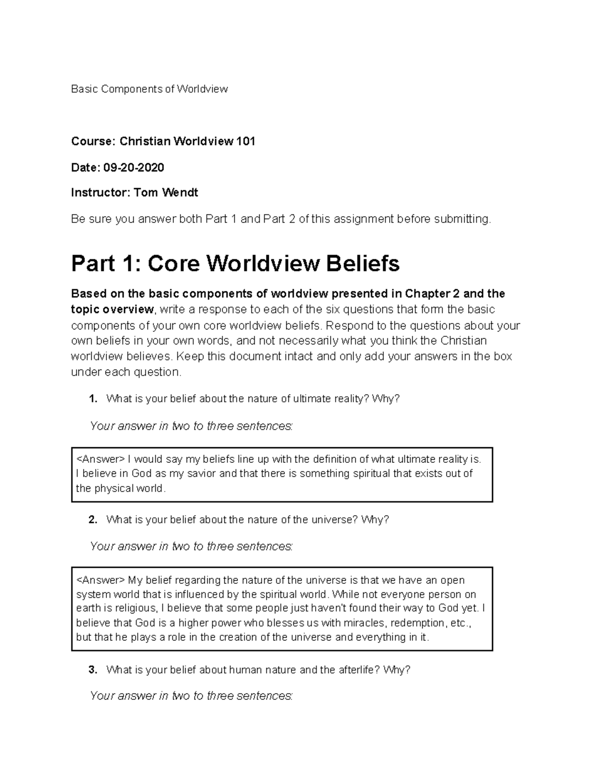 CWV-101 Basic Components Of Worldview - Basic Components Of Worldview ...