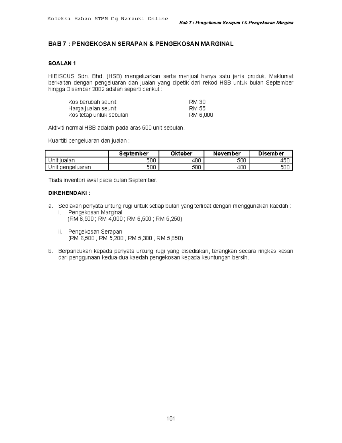 BAB 7 Soalan Tutorial Pengkosan Serapan DAN Marginal - Bab 7 ...