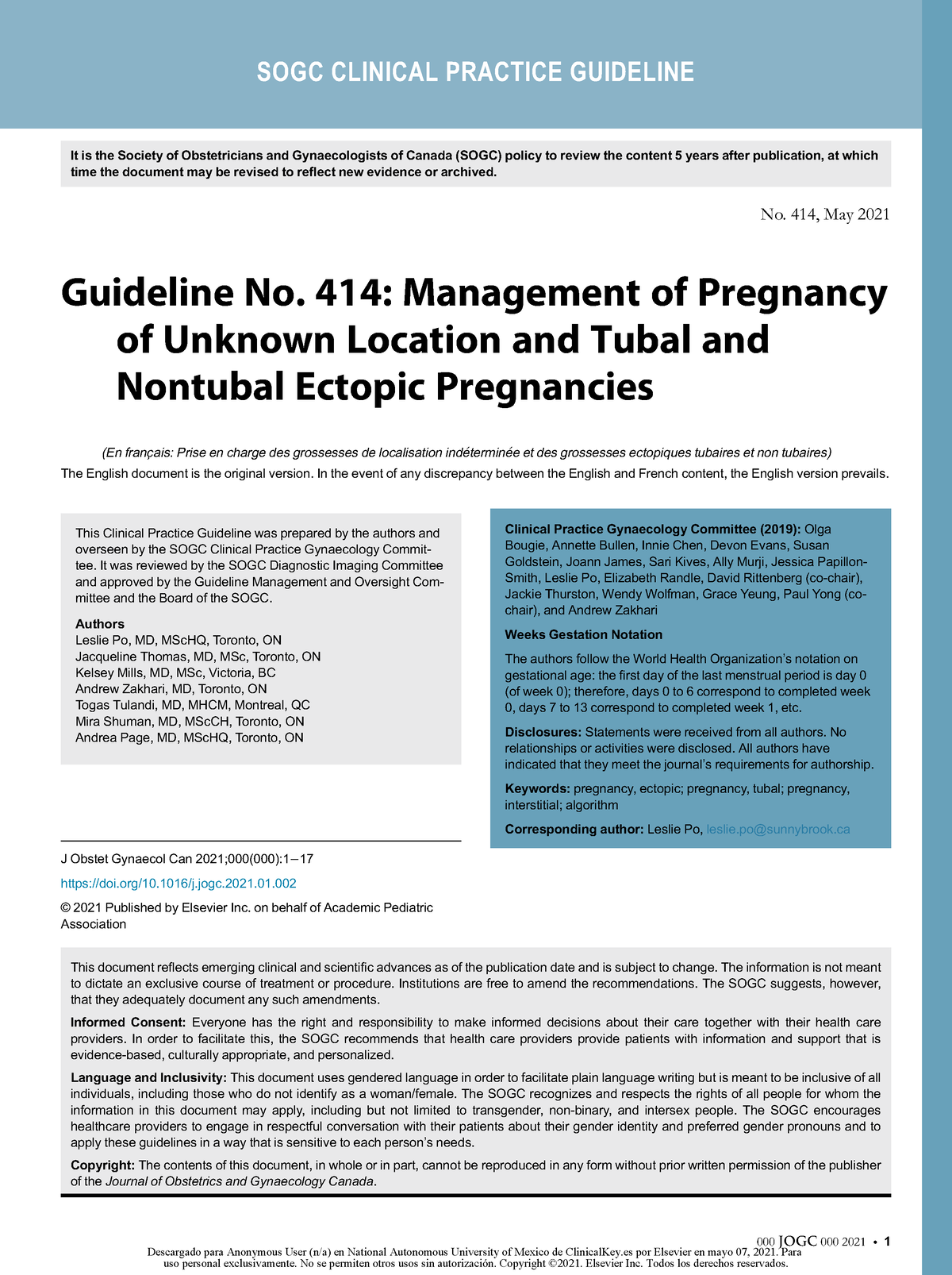 Management Of Pregnancy - SOGC CLINICAL PRACTICE GUIDELINE It Is The ...