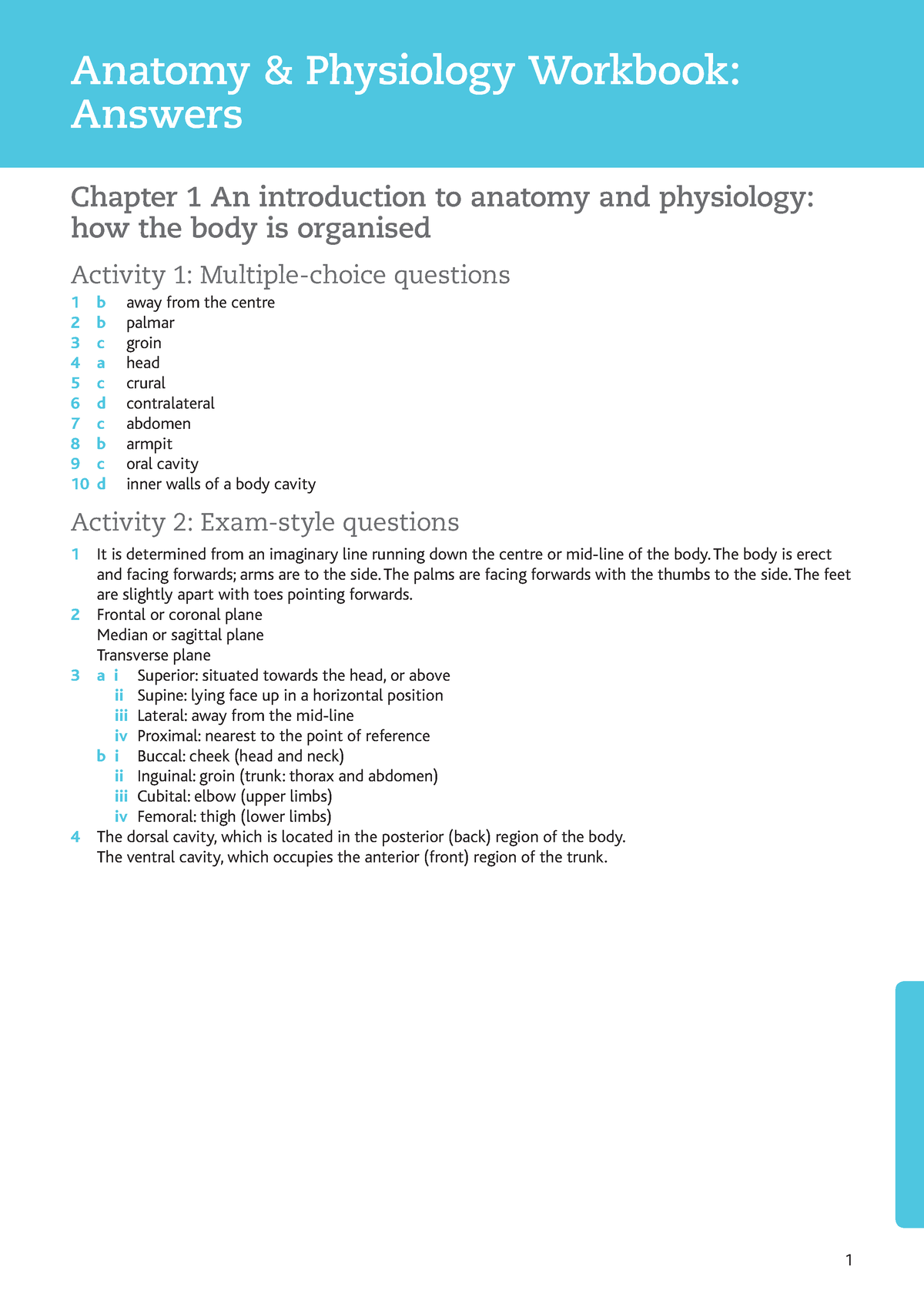 Workbook-answers - Answers - Chapter 1 An Introduction To Anatomy And ...