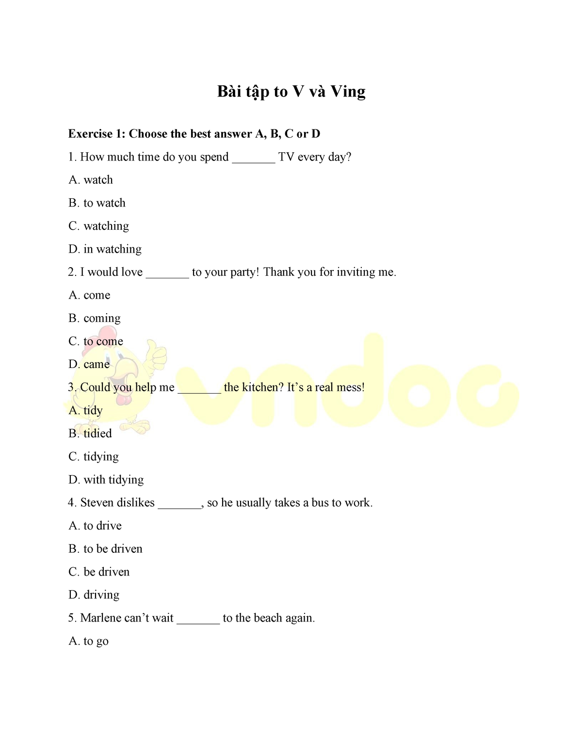 Bai tap to v va ving - to train how to use verbs correctly - Bài tập to ...