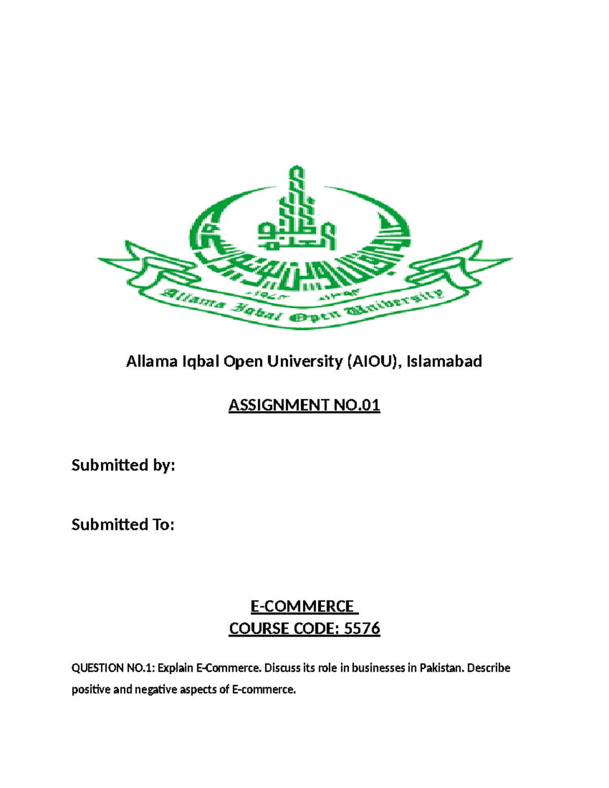 Assignment No - Allama Iqbal Open University (AIOU), Islamabad ...
