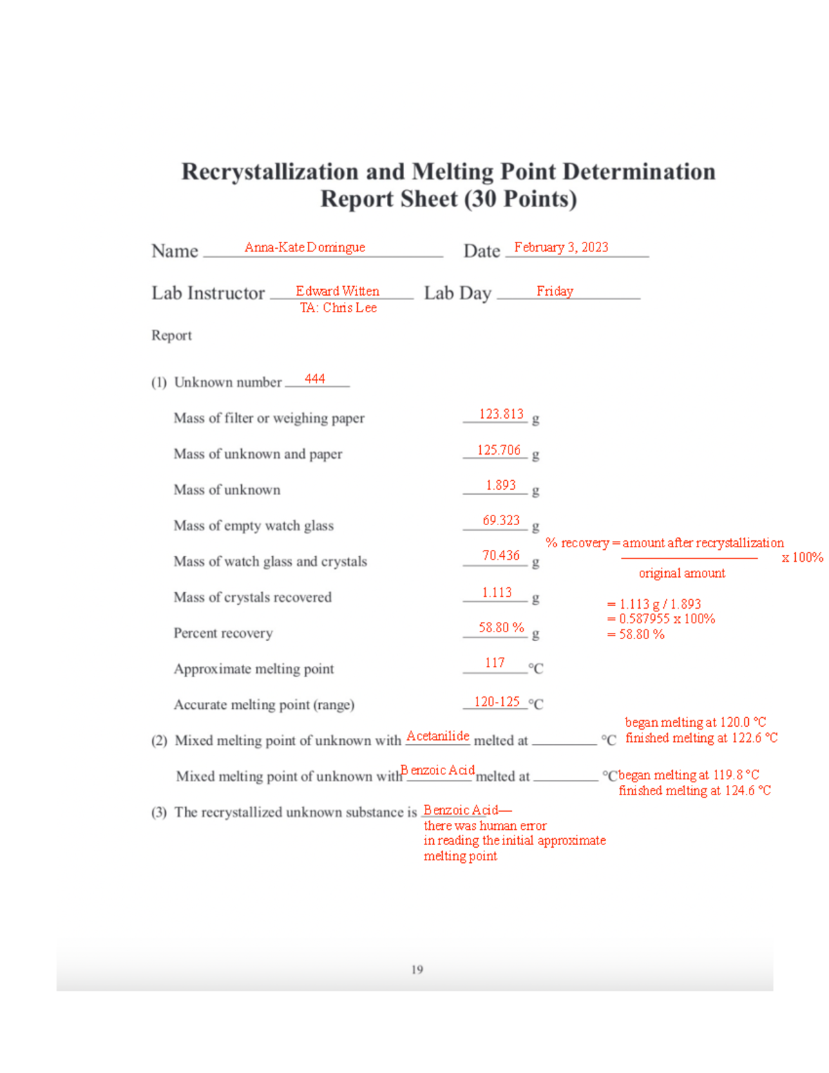 Recrystallization Report Sheet - CHEM 1152 - Studocu