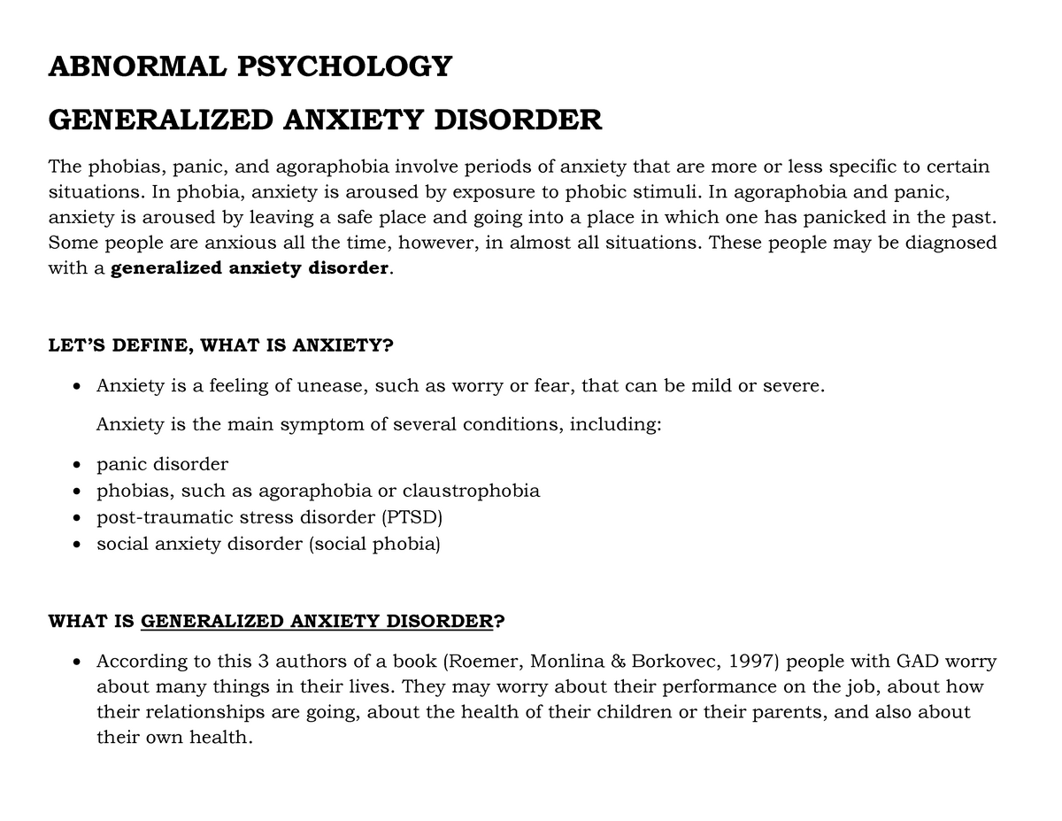 Abnormal Psychology- Generalized Anxiety Disorder - BS Psychology - PUP ...