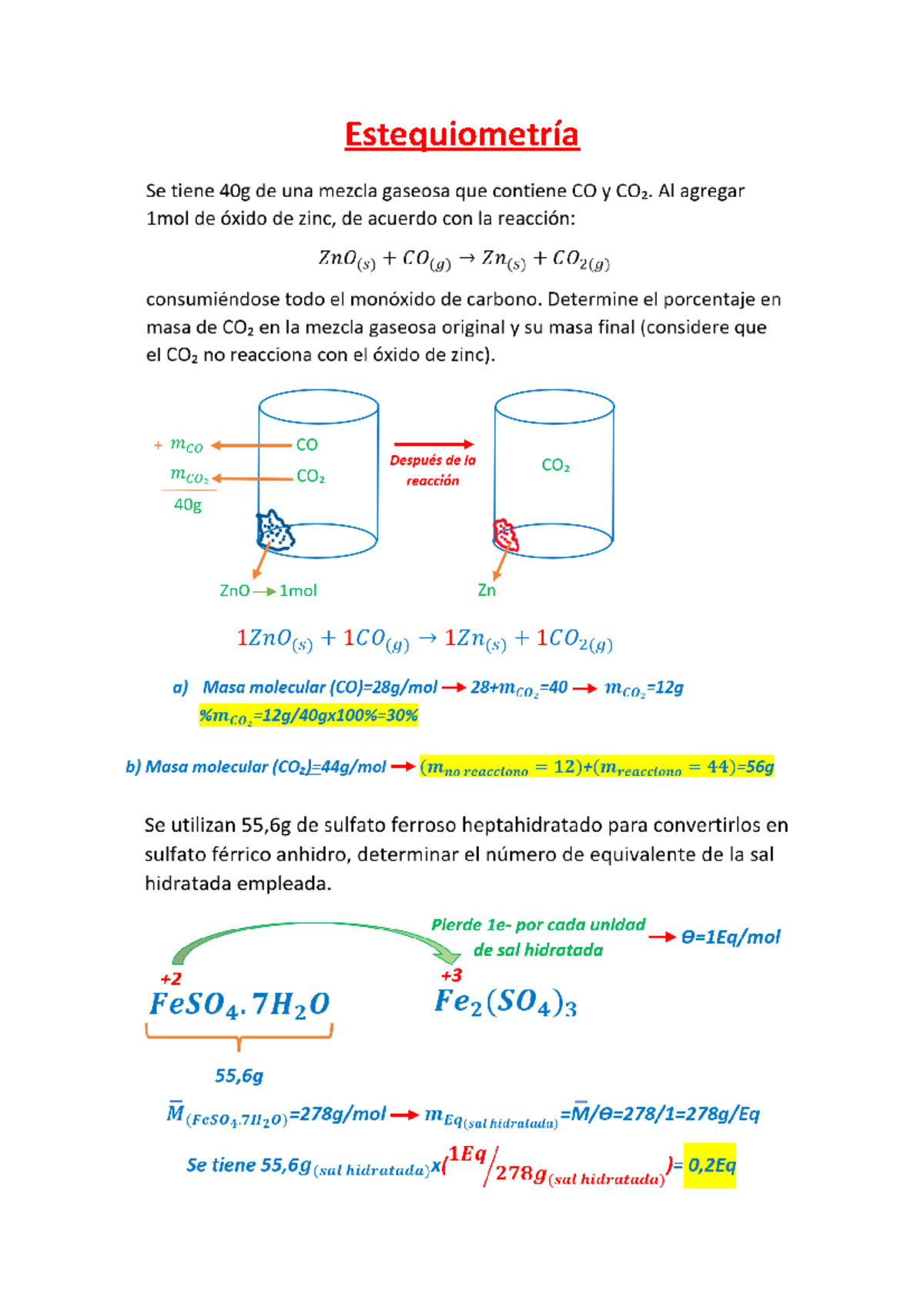 Problemas De Estequiometría - Quimica Inorganica1 - Estequiometría ...