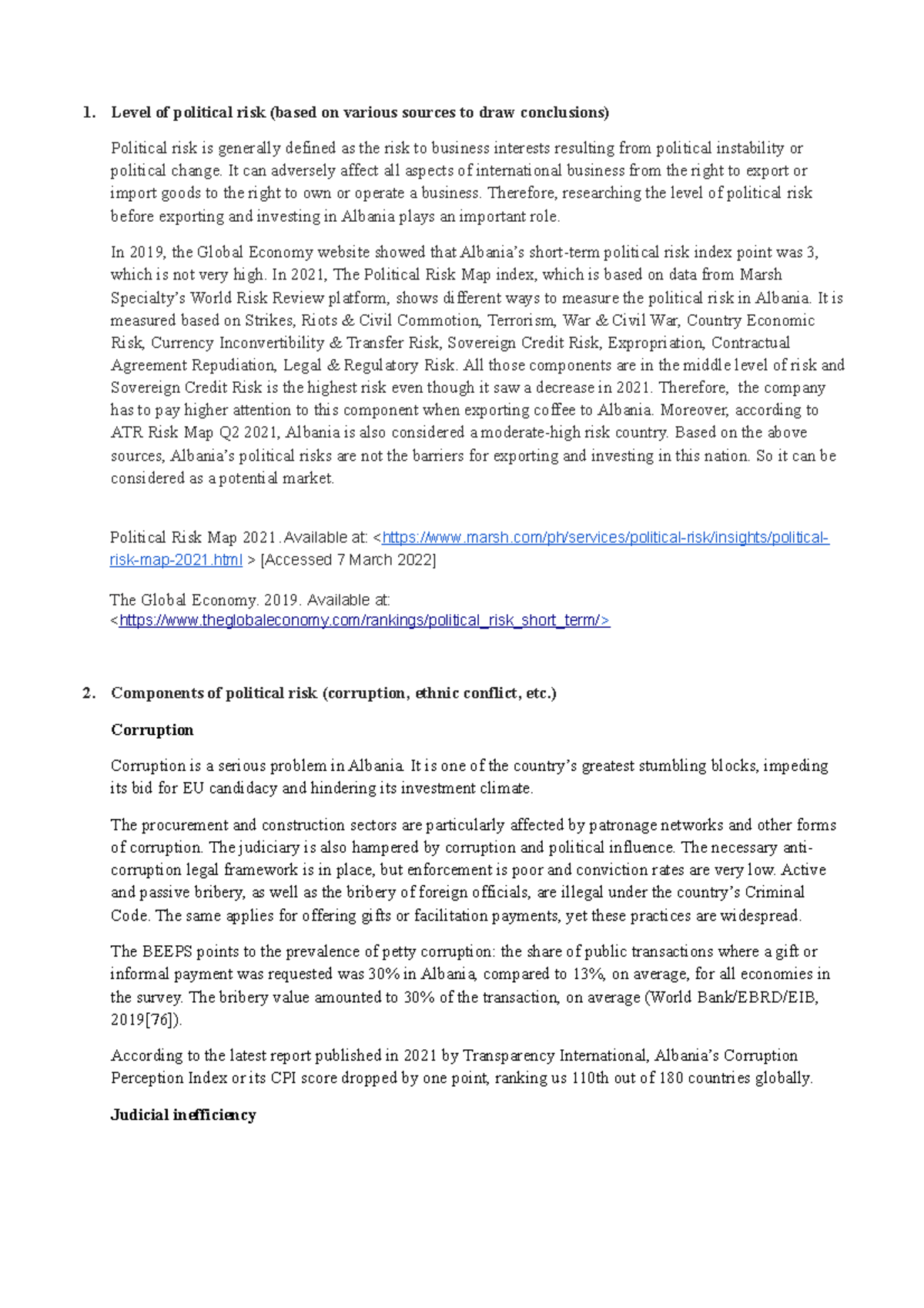 Group 5 - Political Risk Analysis - 1. Level of political risk (based ...