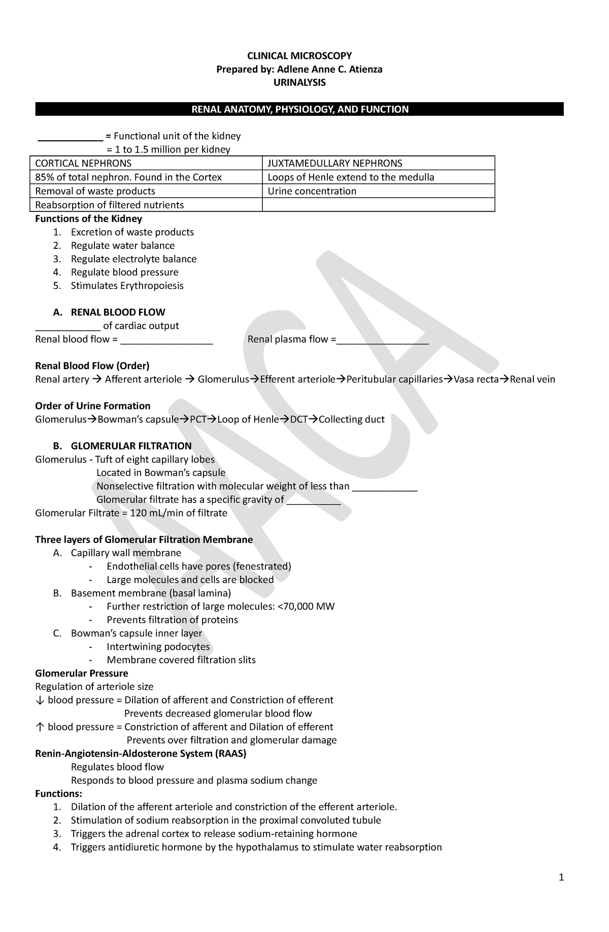 AUBF DAY 1 Handouts - Aubf - CLINICAL MICROSCOPY Prepared By: Adlene ...