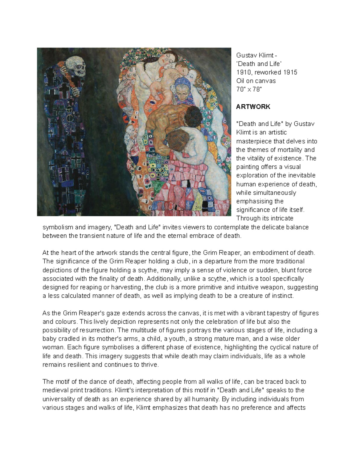 Death and Life - Gustav Klimt - ‘Death and Life’ 1910, reworked 1915 ...