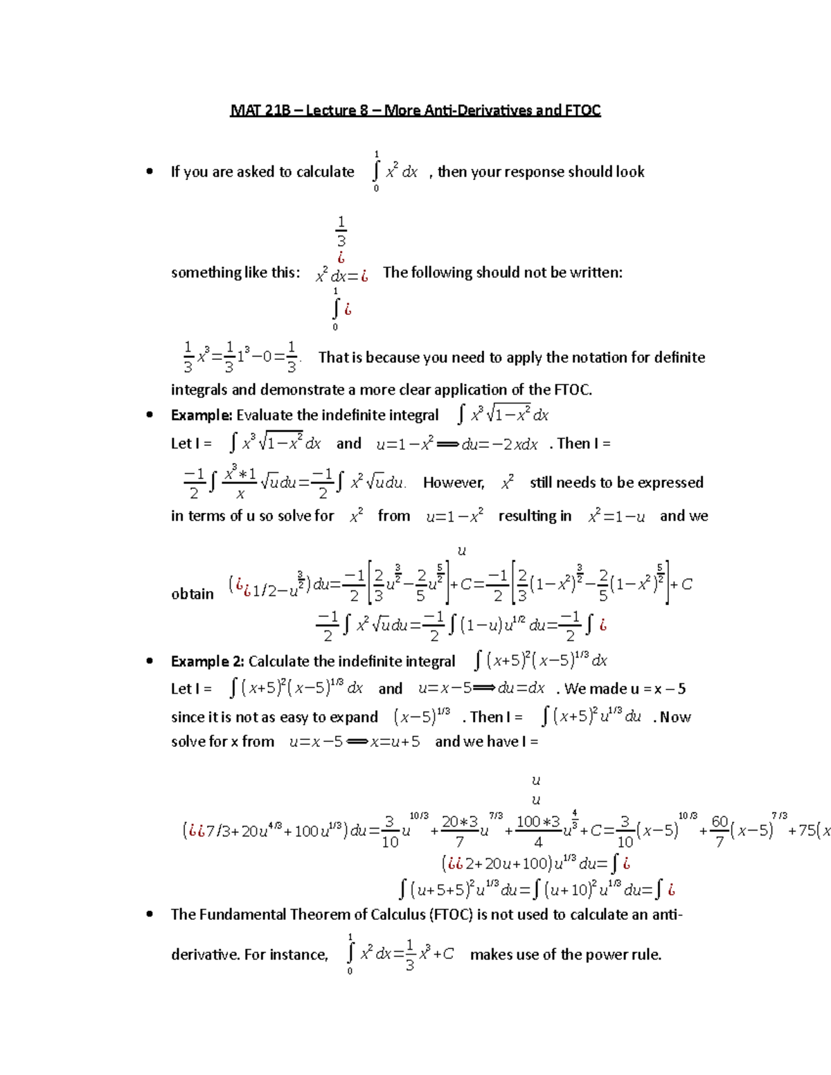 MAT 21B – Lecture 8 – More Anti-Derivatives And FTOC - MAT 21B – Lecture 8 – More Anti ...