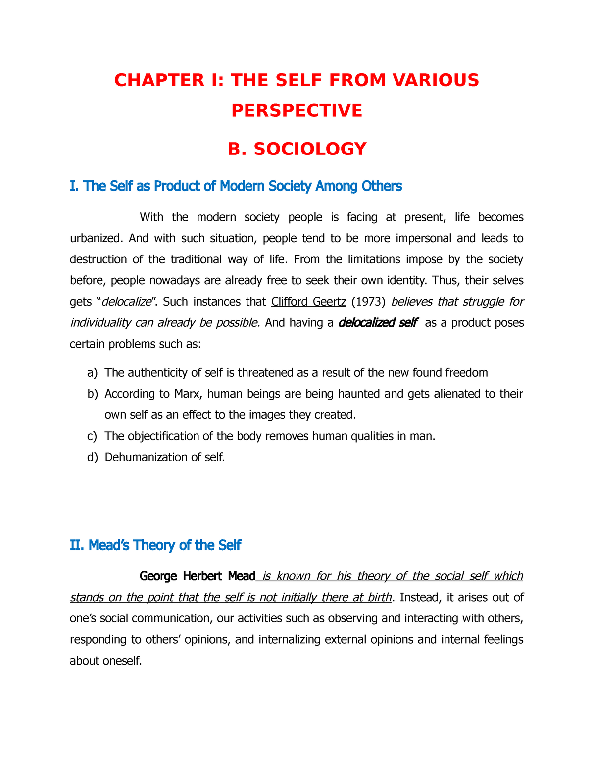 the self from various perspectives essay