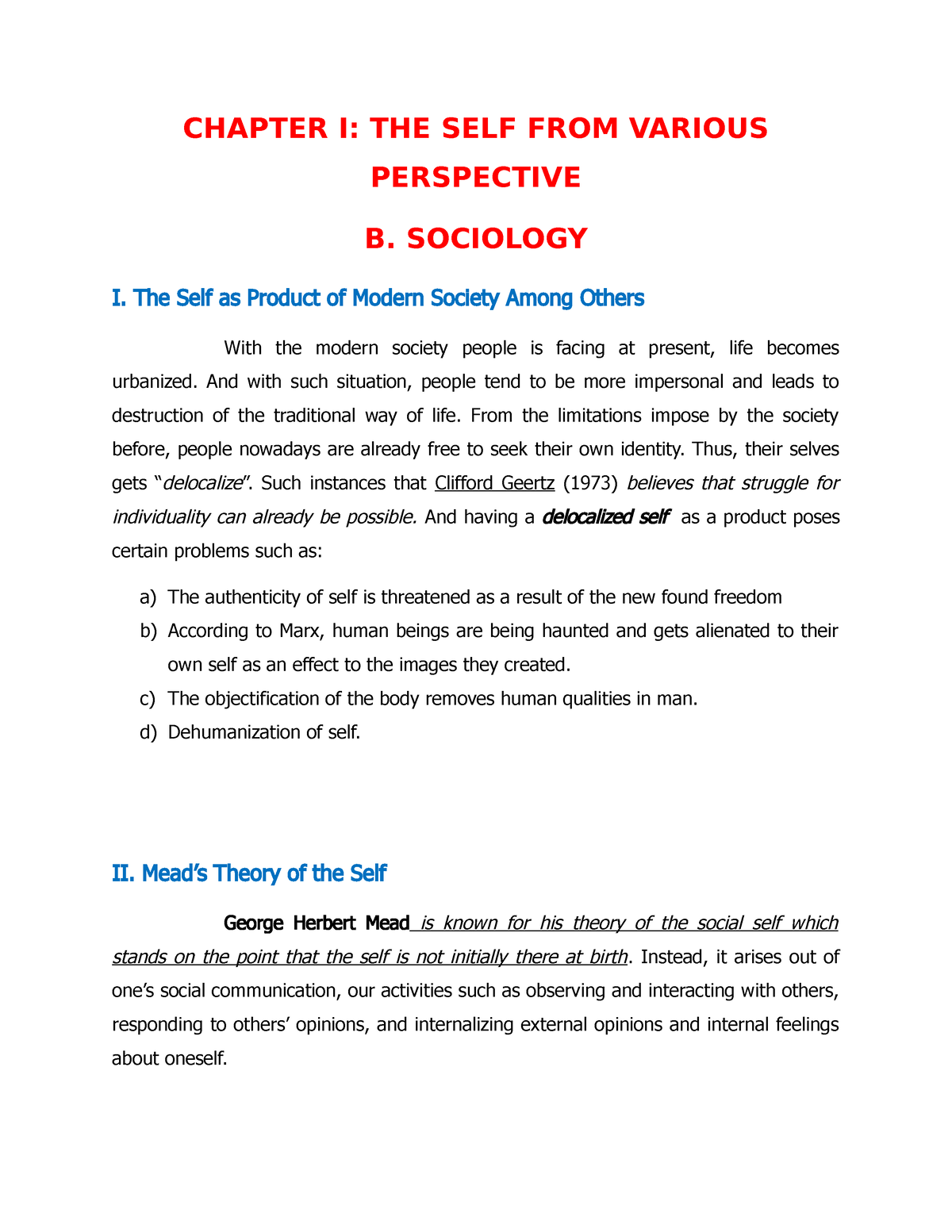 self from various perspective essay