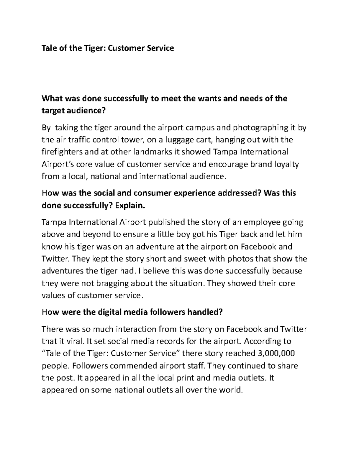 MKT 265 42 Blog Tale of the Tiger Customer Servivce Tale of the Tiger Customer Service What