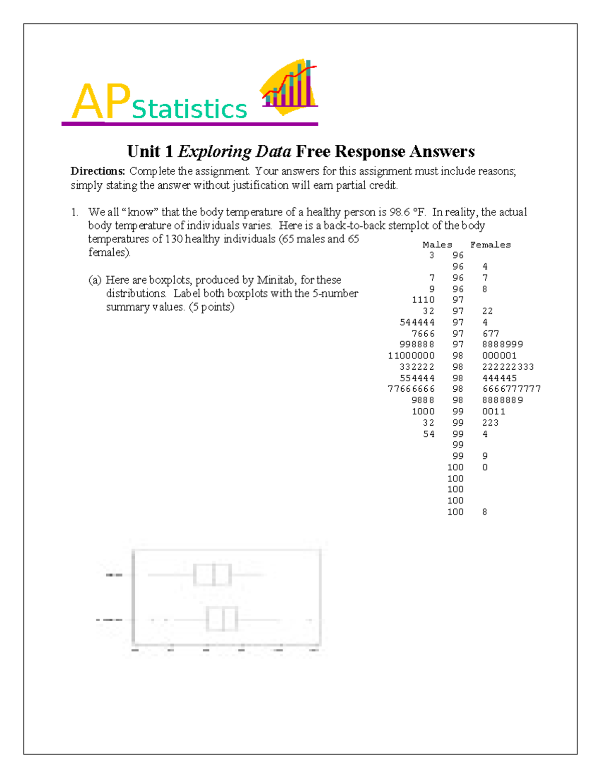 01-09 task fr - Unit 1 task 9 - APStatistics Unit 1 Exploring Data Free ...