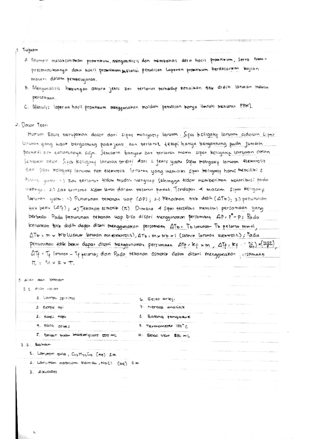 Laporan Praktikum Kimia Dasar 1 Percobaan KE-8 Sifat Koligatif Larutan ...