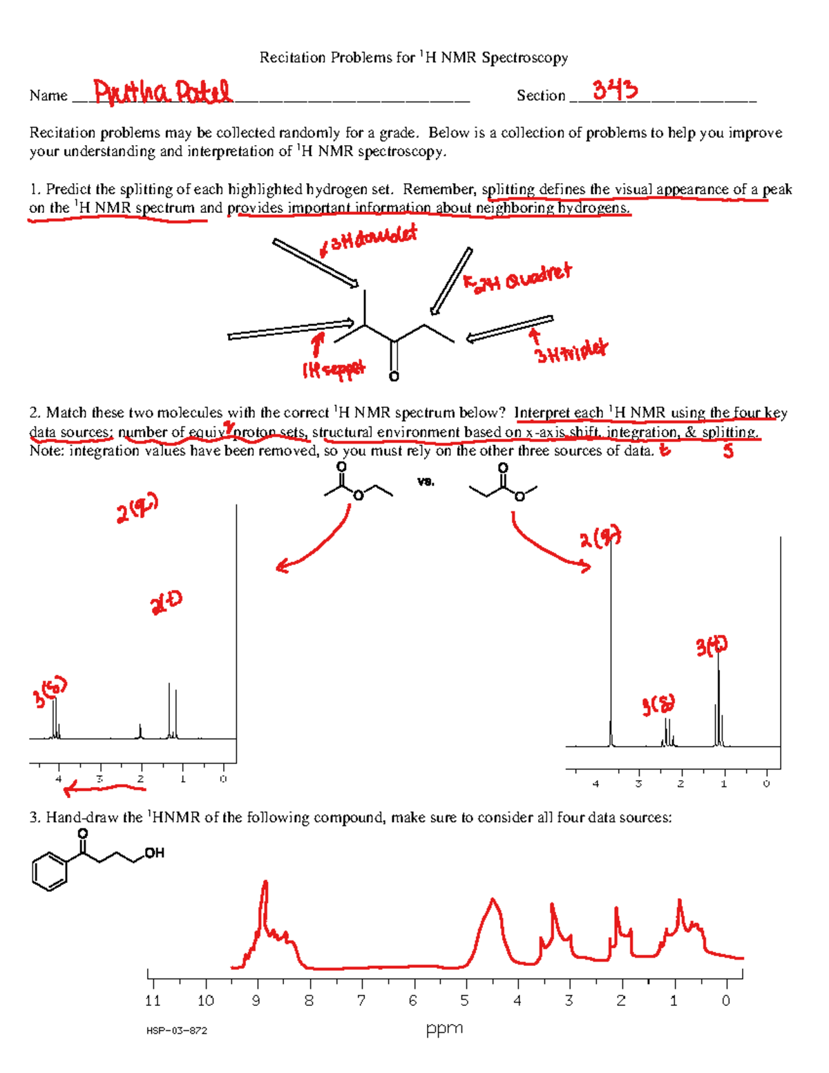 Recitation For NMR Spectroscopy - Recitation Problems For 1 H NMR ...