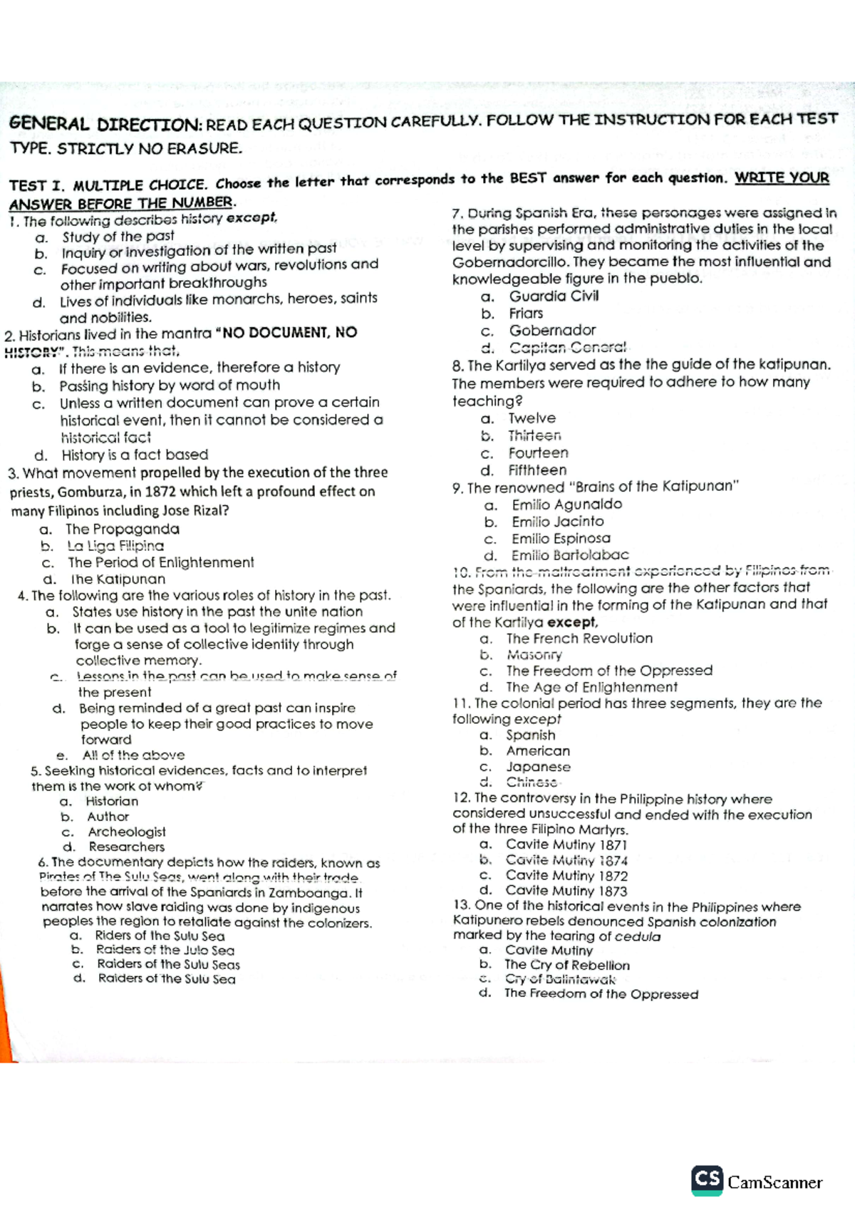 Philippine History Exam Copy BSMathematics CamScanner CamScanner