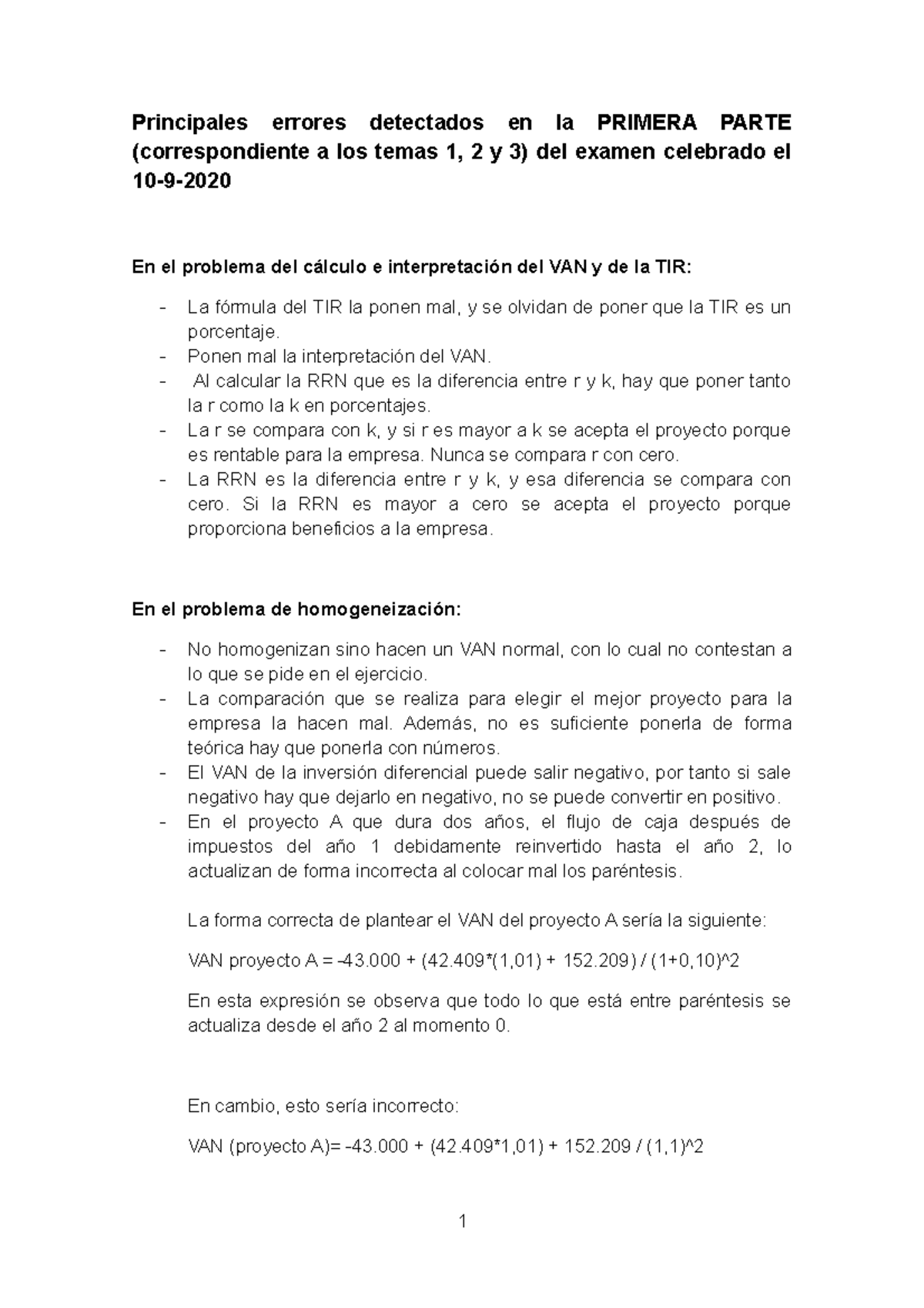 Principales Errores Detectados En La Resolución Del Examen Del 10-9 ...