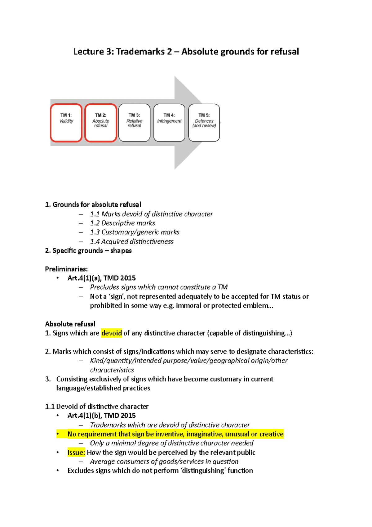 Trademarks 2 – Absolute Grounds For Refusal - Lecture 3: Trademarks 2 ...