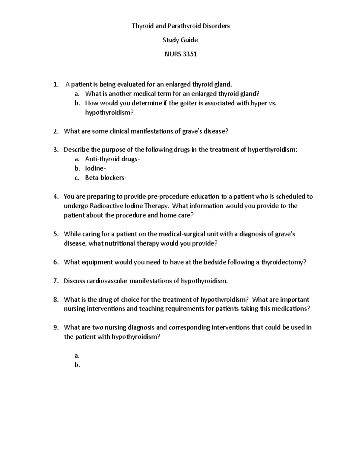 Thyroid Study Guide - Thyroid and Parathyroid Disorders Study Guide ...