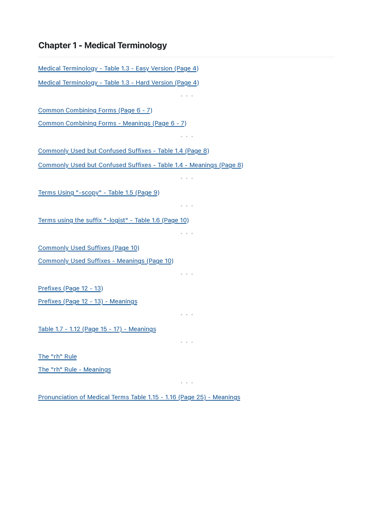 assignment 1. chapter homework medical terminology