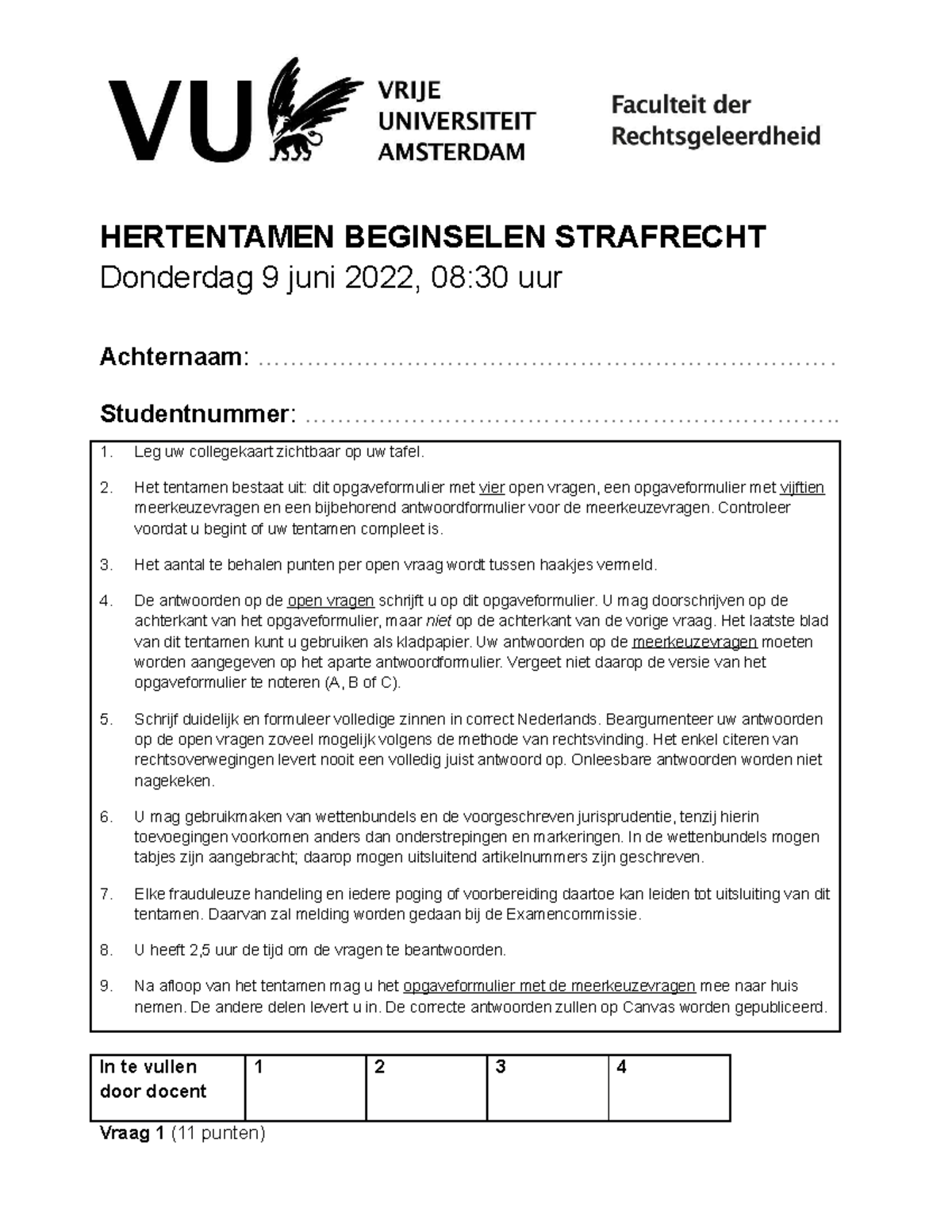 Tentamen Beginselen Strafrecht 21-22 - 9 Juni 2022 - Openvragen ...