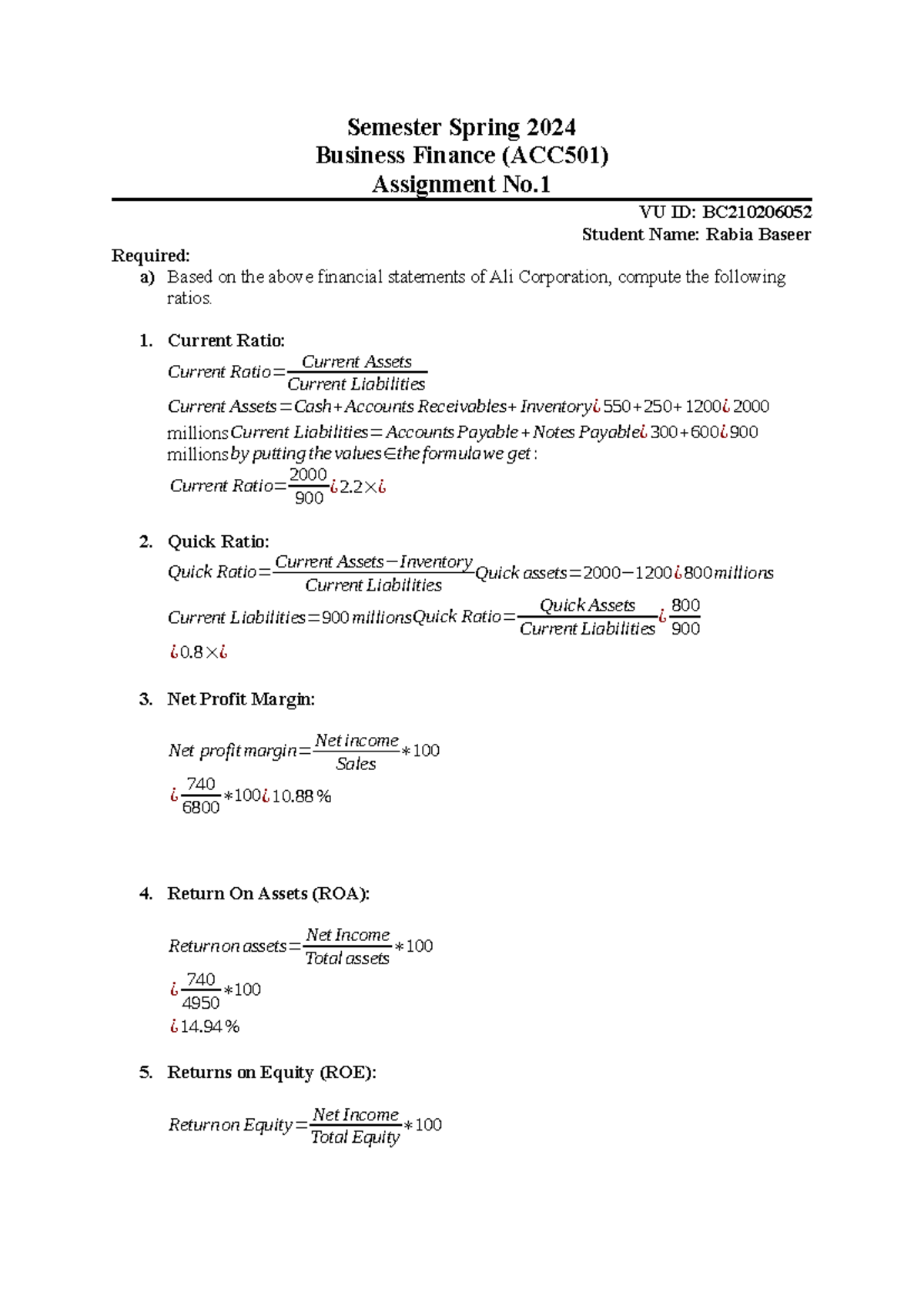Acc501 Assignment 1 Bc210206052 Semester Spring 2024 Business