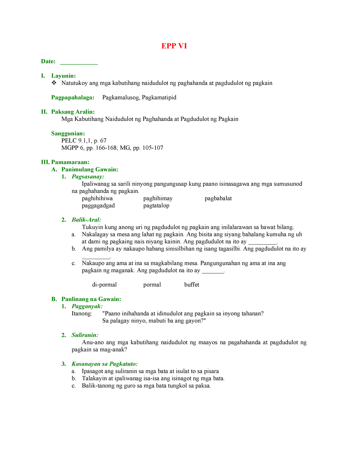 Dlp Epp 6 Q4 Detailed Lesson Plan Epp Vi Date I Layunin Natutukoy Ang Mga 8014