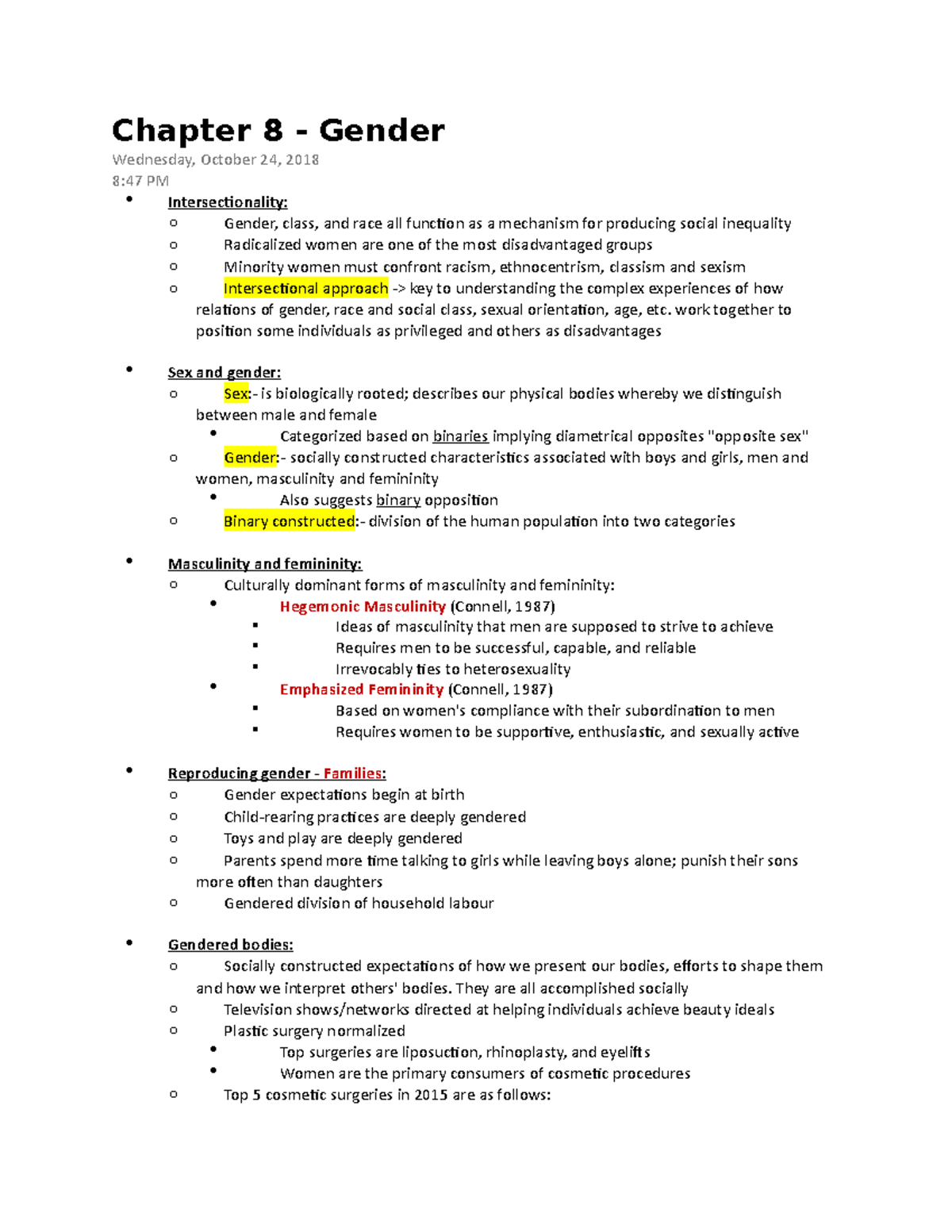 Chapter 8 - Gender - Chapter 8 October 24, class, and race all function ...
