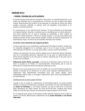 Unidad-Nº11 - resumen de derecho privado - UNIDAD Nº  FORMA Y PRUEBA DEL  ACTO JURÍDICO El hecho - Studocu