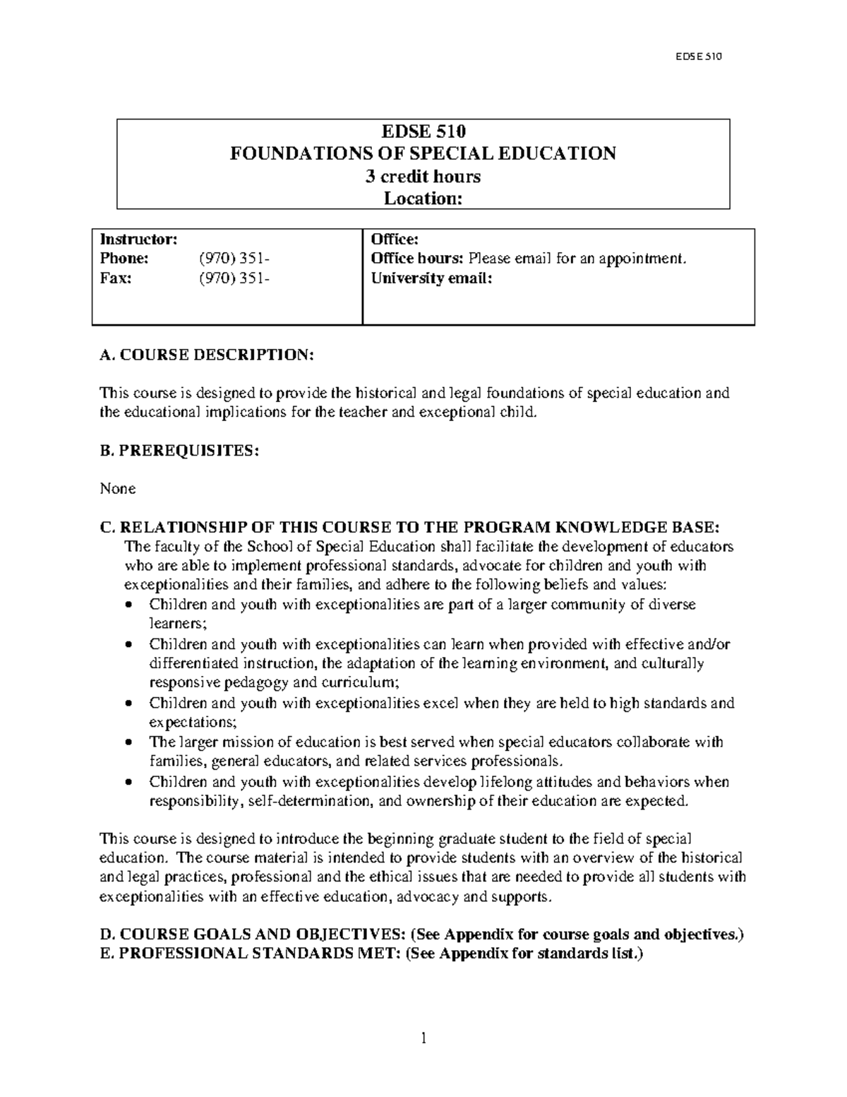 Syllabus EDSE 510 - Happy - EDSE 510 1 EDSE 510 FOUNDATIONS OF SPECIAL ...
