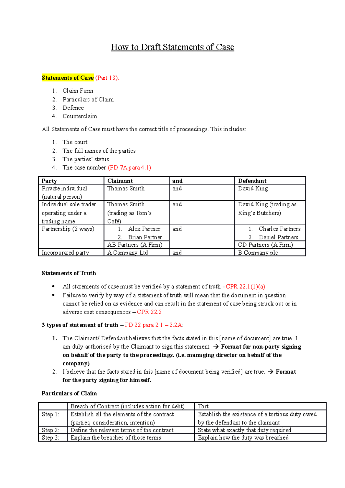 How to Draft Statements of Case Revision How to Draft Statements of