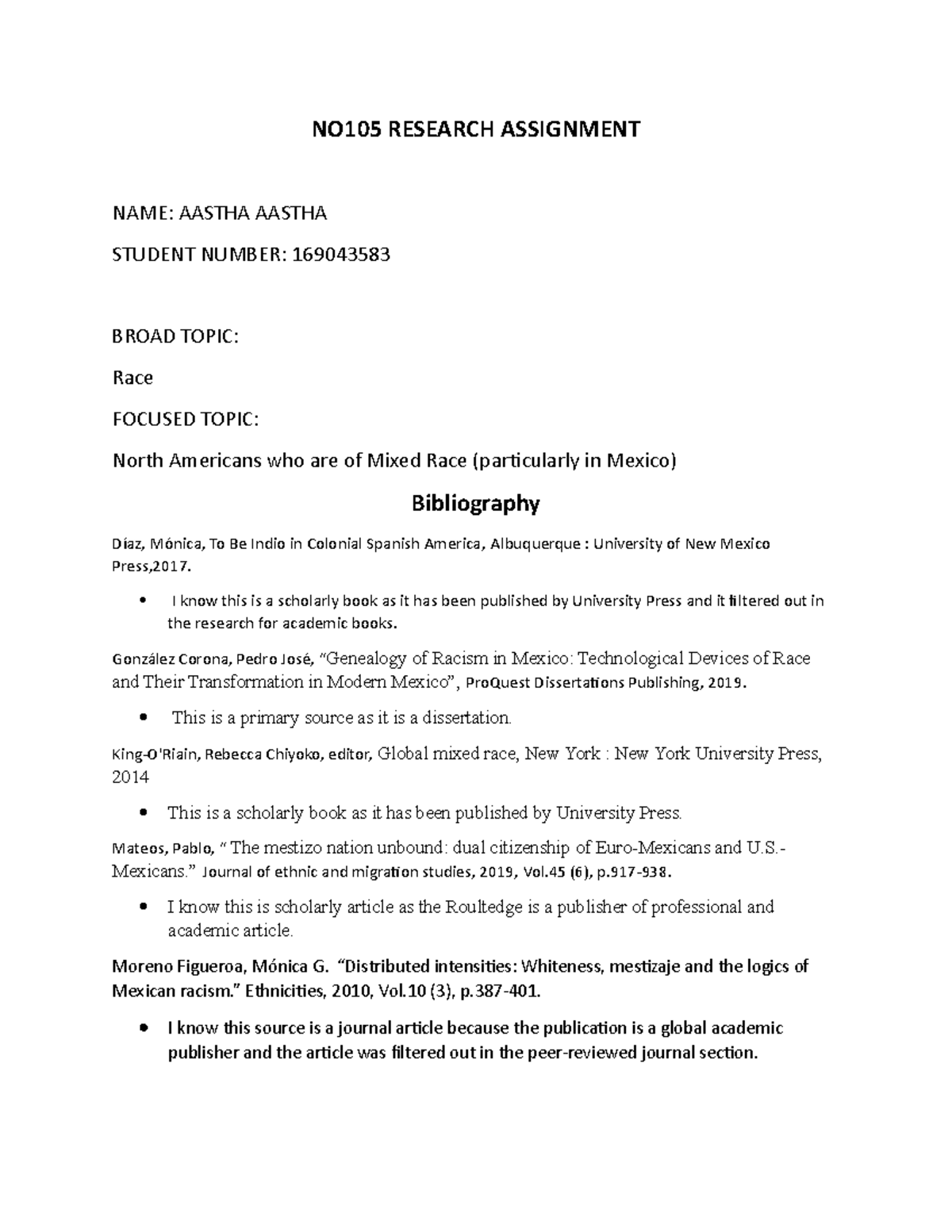 NO105 Research Document - NO105 RESEARCH ASSIGNMENT NAME: AASTHA AASTHA ...