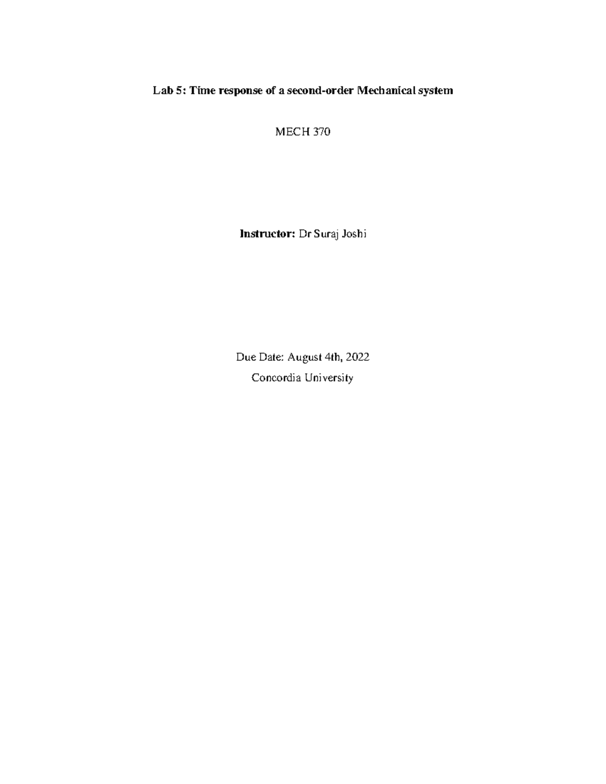 Lab 5 - Mech 370 - Lab 5 - Mech 370 - Lab 5: Time Response Of A ...