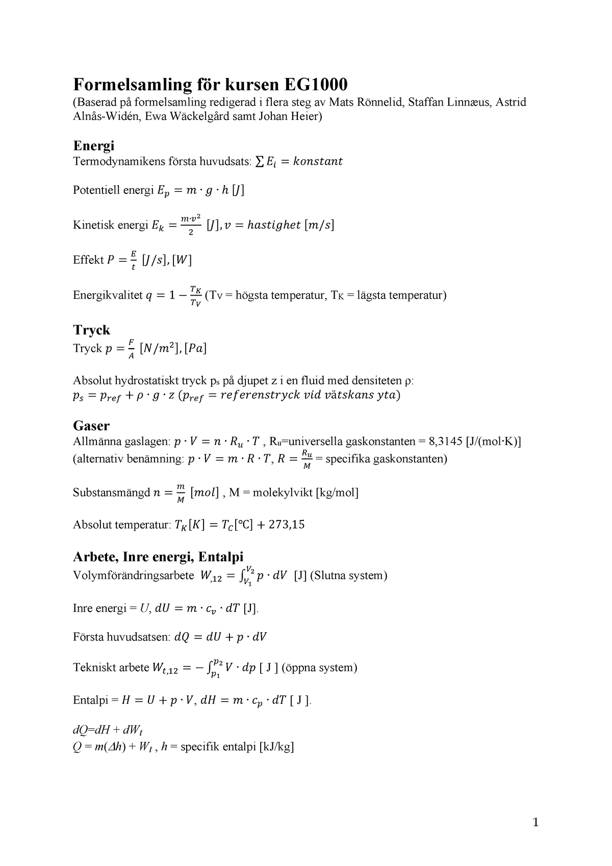 Formelsamling EG1000 202012 03 - Formelsamling För Kursen EG (Baserad ...